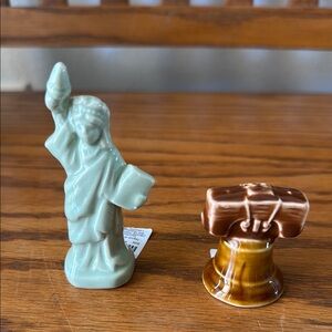Green Liberty and Brown  bell salt and pepper shakers